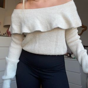 Off the shoulder cream sweater